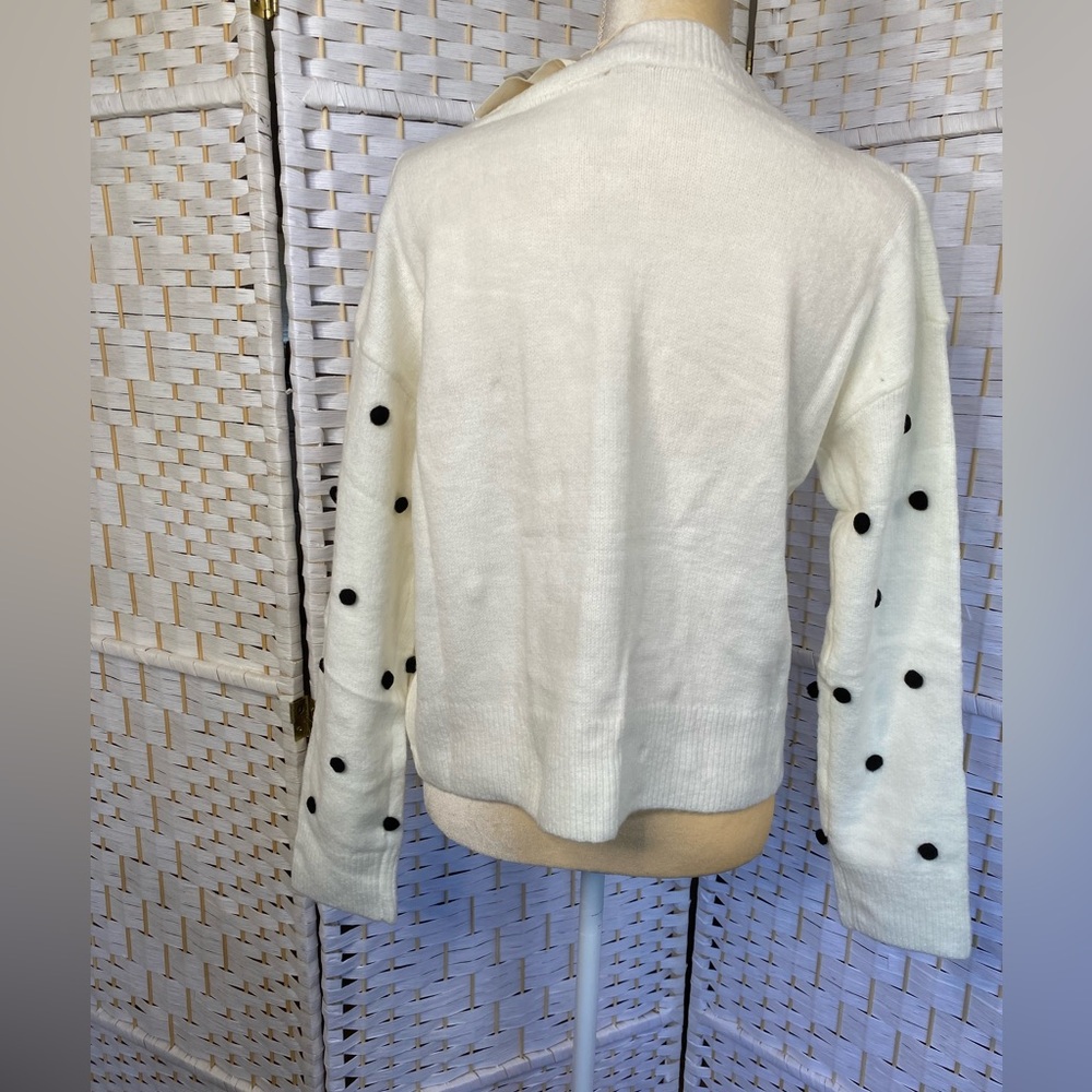 NWT Hem & Thread Cardigan PomPom Polka Dot Button Down Sweater White and Black - Picture 8 of 9